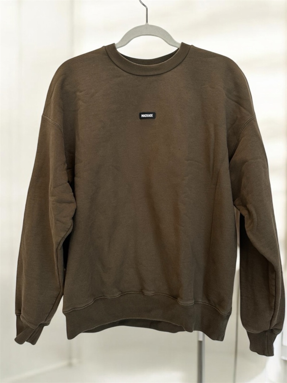 Mackage Men's Olive Brown Justice Crewneck Sweatshirt L (est)